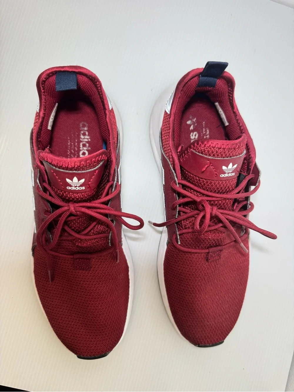 adidas Men’s Maroon Knit Lace-Up Sneakers with White Stripes